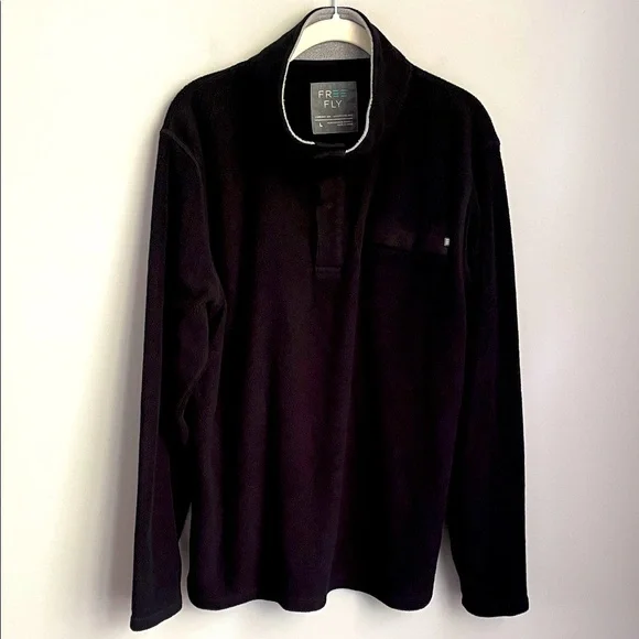 Free Fly Men’s Bamboo Polar Black Snap T Long Sleeve Fleece Pullover Size Large - Picture 1 of 10